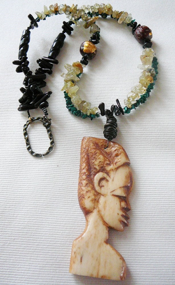 African Woman - Necklace / Carved Bone Pendant