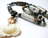 Lotus growing out of Mud  Necklace / Agate and Onyx