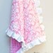 Cotton Candy Dandy Damask Minky Baby Blanket with Satin Trim ( Straight or Ruffled)...YOU CHOOSE Colors and Size.. Personalization Available