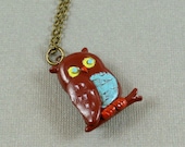 Colorful Owl Necklace Hand Sculpted Polymer Clay Miniature Animal