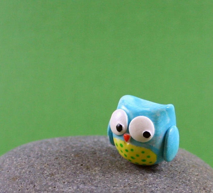 Little Blue Owl - Hand Sculpted Miniature Polymer Clay Animal