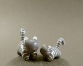 Mommy And Baby Kitty Set - Hand Sculpted Miniature Polymer Clay Animal
