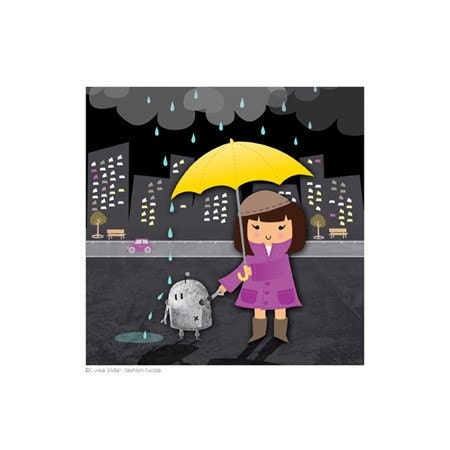 Print - Little Robot & Rain