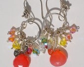 Boca Chica,  handmade, neon grapefruit pink calcedony and  Swarovski crystal earrings