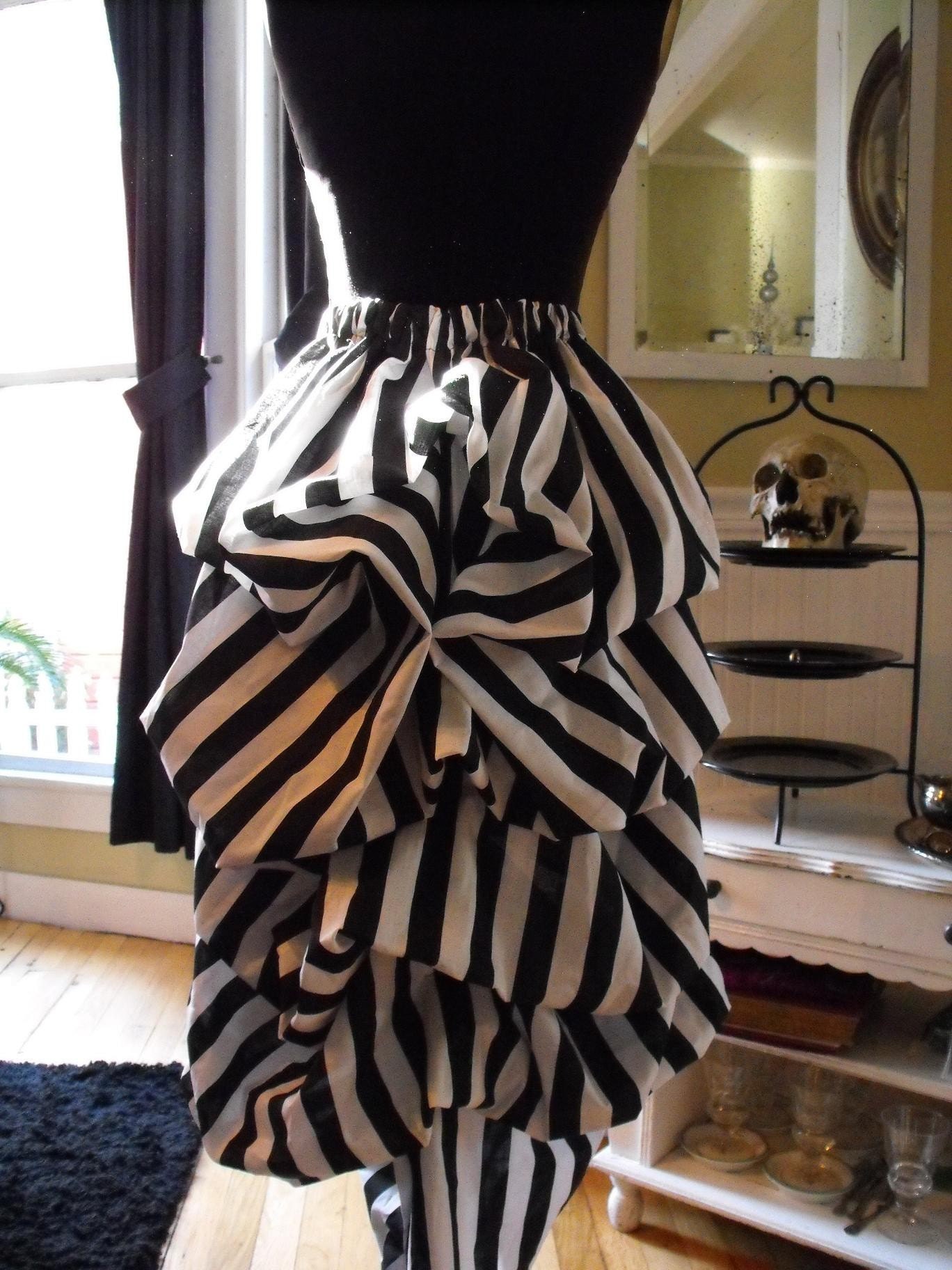 Black and White striped Victorian Steampunk Mourning Bustle by Boudoir Noir