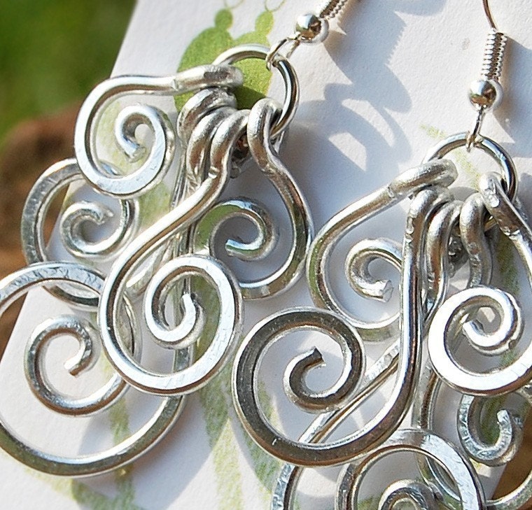 Large Silver Spiral Cluster Earrings