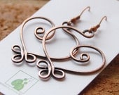 Copper Earrings, Large, Celtic Heart, Wire jewelry