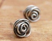 Rose Bud Posts, Oxidized, Sterling Silver, Wire, Wire Jewelry