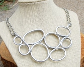 Bubbles Necklace, Large, Bib, Silver, Aluminum Wire, Wire Jewelry