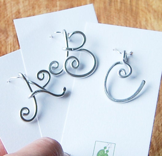 Initial Pendant, Charm, Silver, Aluminum Wire, Letter, Wire Jewelry
