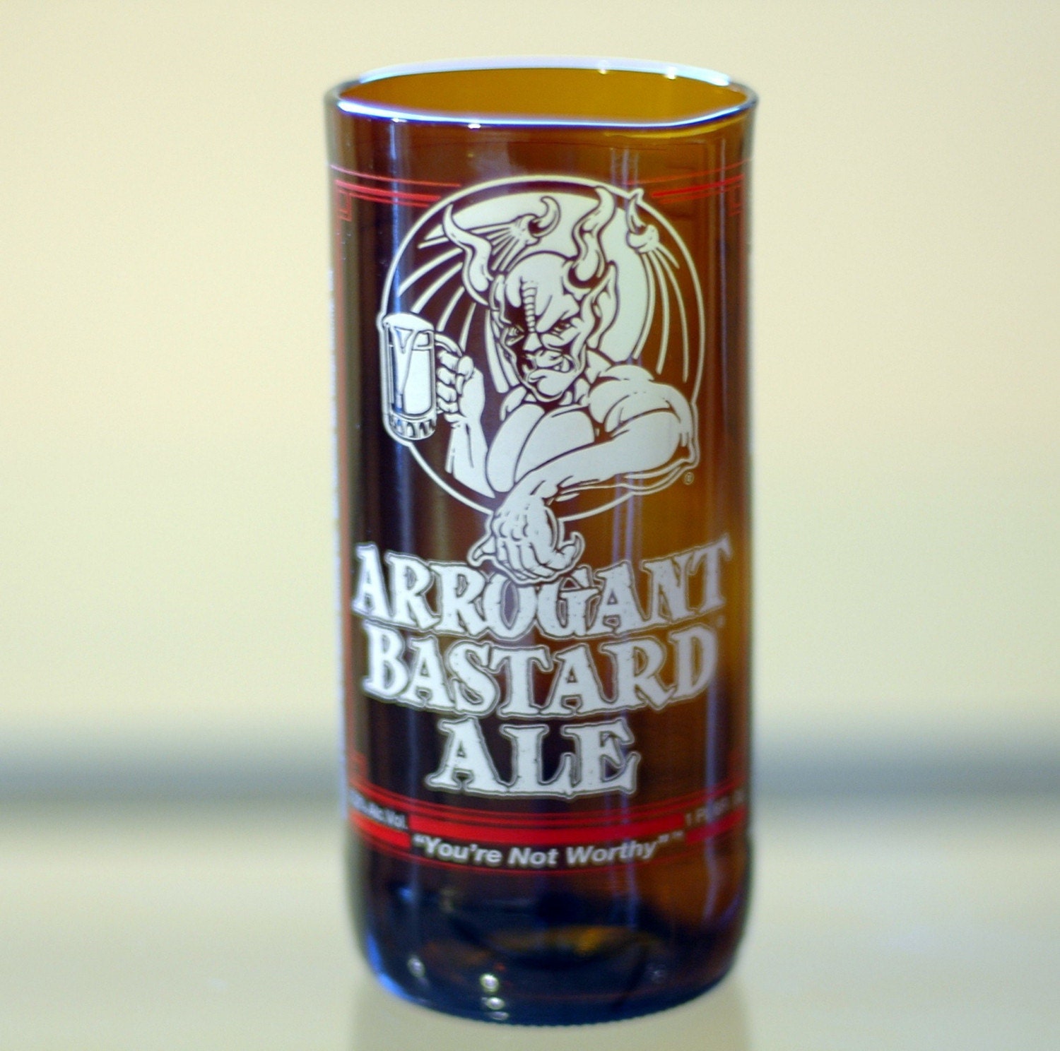 YAVA Glass - Recycled Stone Arrogant Bastard Medium 16 oz Beer Bottle Glass