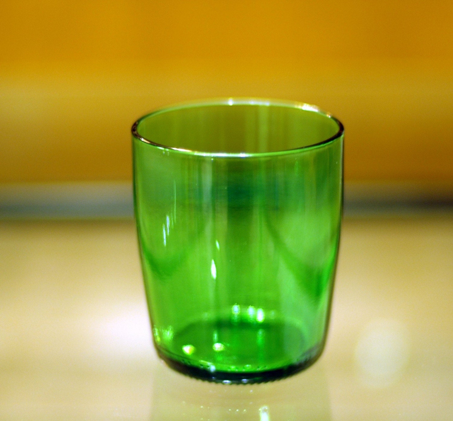YAVA Glass - Upcycled Medium Green Mineral Water Bottle Glass (14 oz / 4 in)