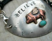 BELIEVE - RECYCLED SPOON Bracelet in Solid  Sterling Silver and Turquoise