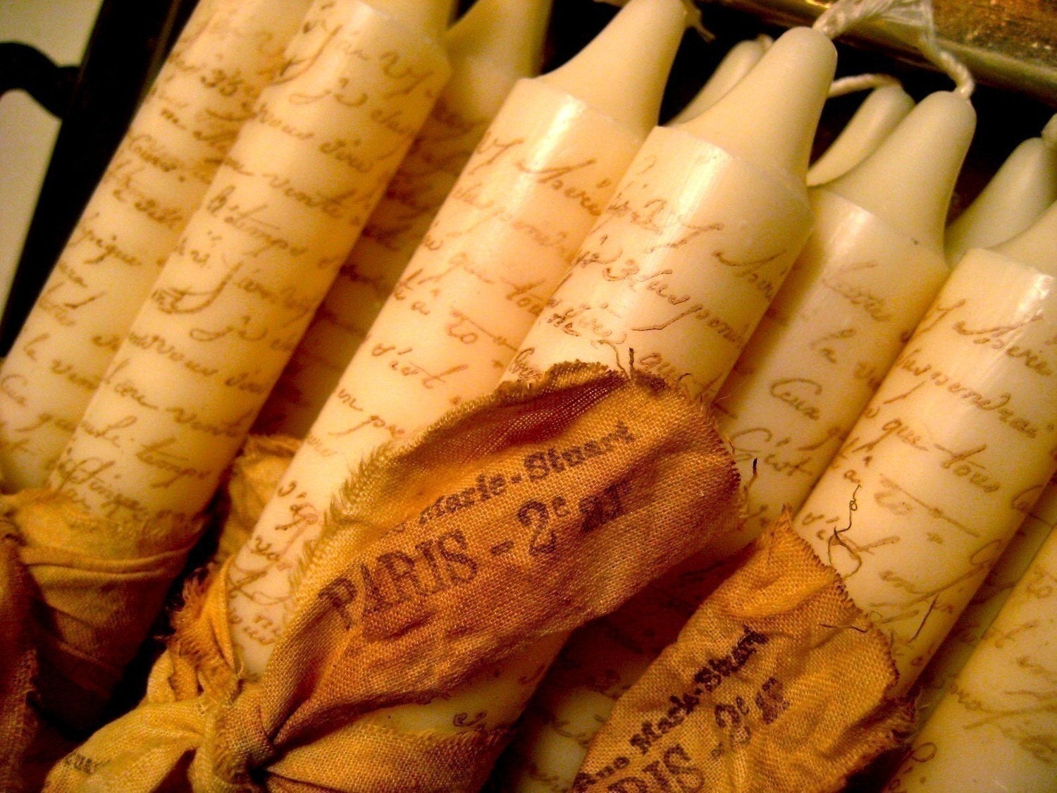 French Script Candles - White - Paris, France - French Market - xo, j&L (CND 001)
