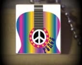 Rainbow Striped Peace Guitar (HS 16) Vintage Scrabble Tile Pendant ..BUY 3 GET 1 FREE..