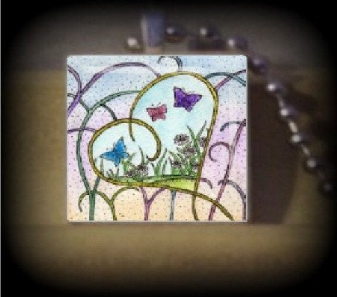 Hearts of the Butterflies (BC 14) Vintage Scrabble Tile Pendant ..Buy 3 Get 1 Free