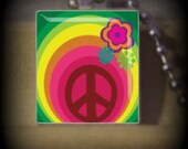 Bunch of Flowers Peace Sign (HS 27) Vintage Scrabble Tile Pendant ..Buy 3 Get 1 Free