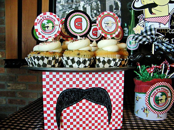 Moustaches & Mozzarella..Set of 12 Pizza Cupcake Toppers Il_170x135