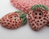 2 Ceramic Strawberry Buttons