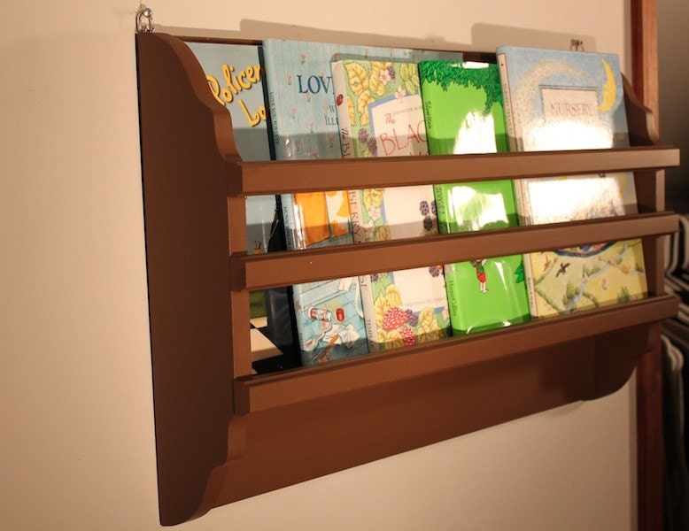 Book Bins Hanging Storage for Books Wall Shelf Solid Wood Wooden bookshelf Outback Brown Children's Nursery