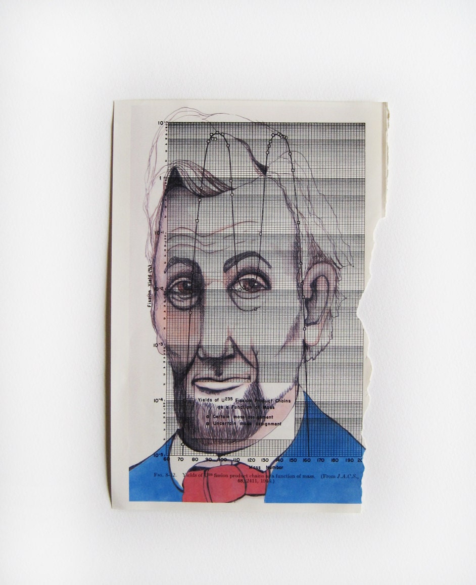 Abraham Lincoln Art Printed on Geeky Vintage Science Paper Unique Illustration Portrait