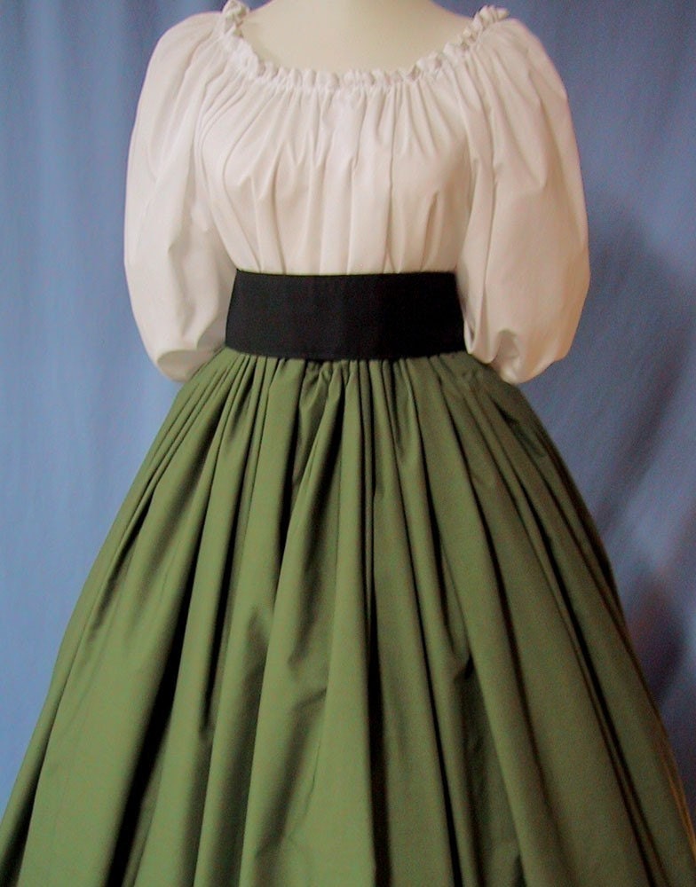 Victorian Costume Event - Long Skirt in Dark Olive Color - Renaissance Faire - Civil War Reenactment - Handmade
