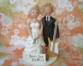 Custom Bride and Groom With Guitar And Dog Wedding Cake Topper