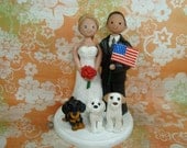 Personalized Bride And Groom With Pets Wedding Cake Topper