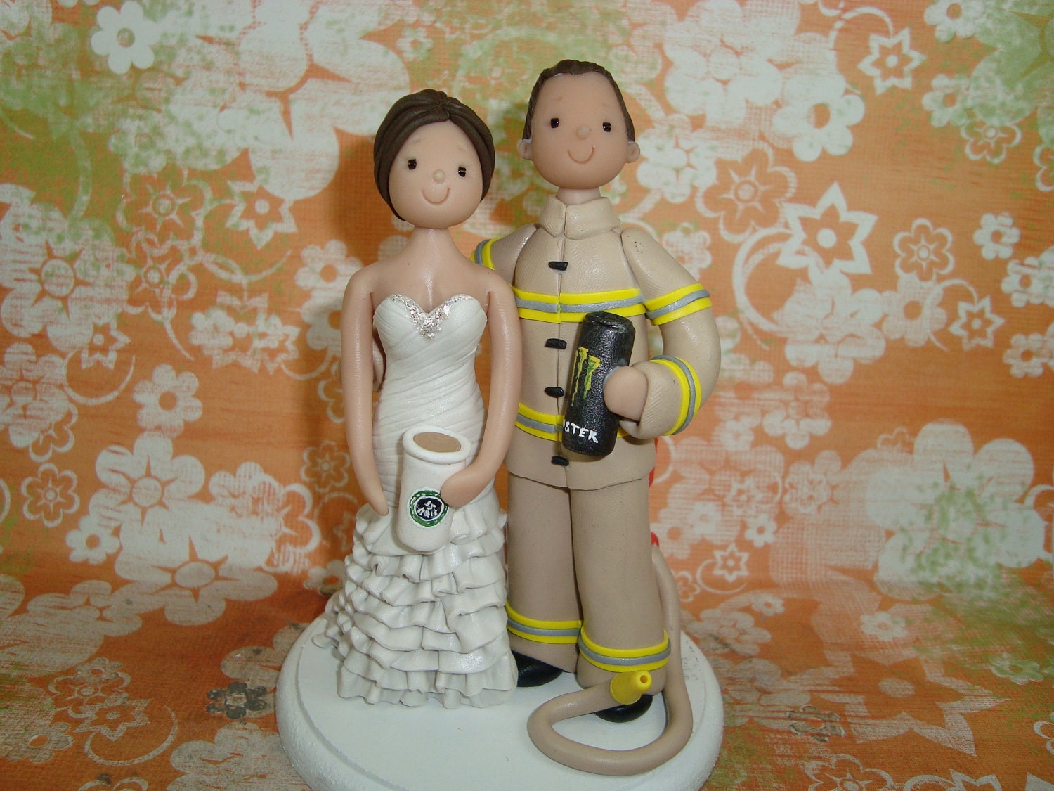 Customized Bride and Groom Firefighter Wedding Cake Topper