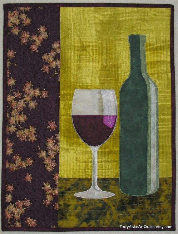 Art Quilt Wall Hanging Wine Glass and by TerryAskeArtQuilts