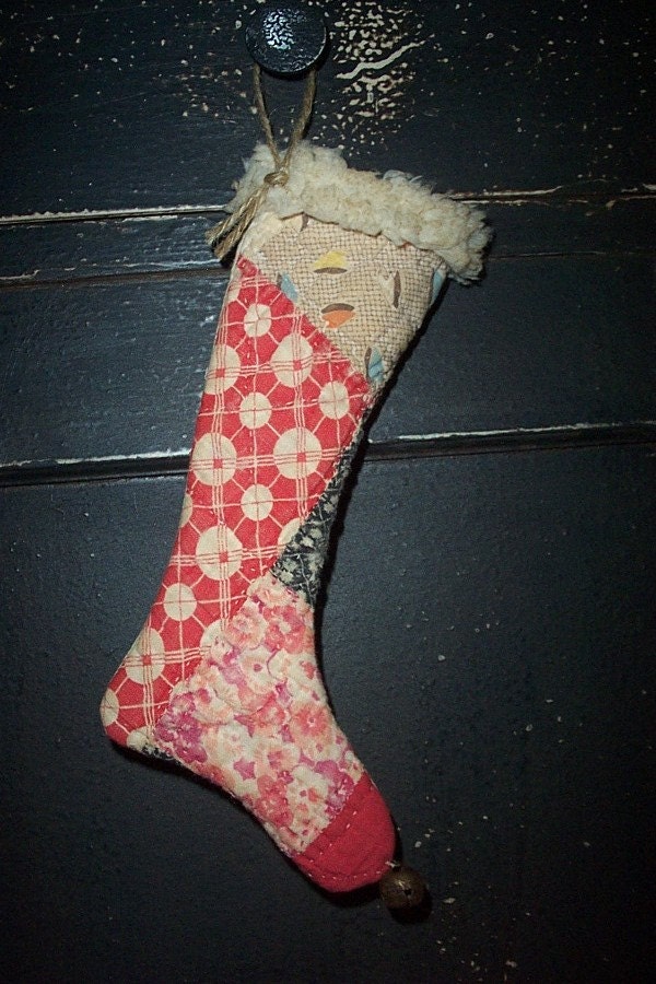 Primitive Antique Quilt Christmas Stocking Ornament