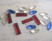 Vintage Rhinestone Mix in Red, Clear and Blue