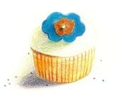 Colored Pencil Drawing of a Fondant Cupcake