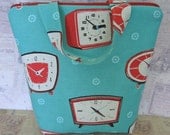 Retro clocks / Insulated Lunch Bag / Melody Miller  fabric / lunch Tote / teachers bag / lunch sack