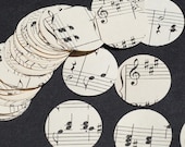 vintage craft supplies- 100 1 inch vintage sheet music paper circles
