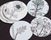 vintage craft supplies- illustrated wild flower paper circles