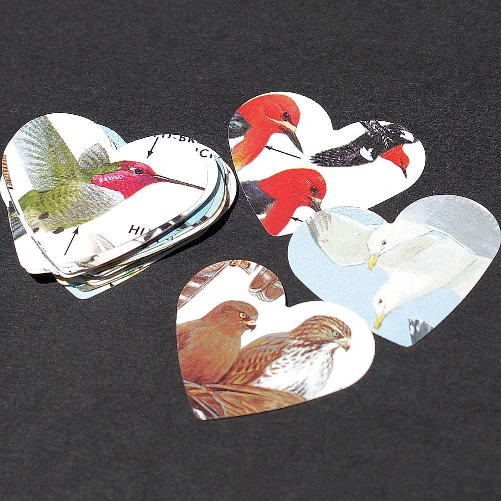vintage craft supplies- 50 bird paper hearts