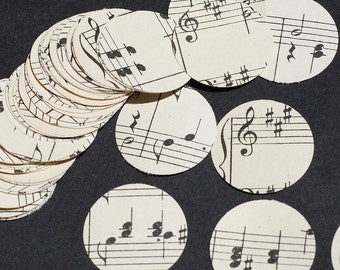 vintage craft supplies- 100 1 inch vintage sheet music paper circles