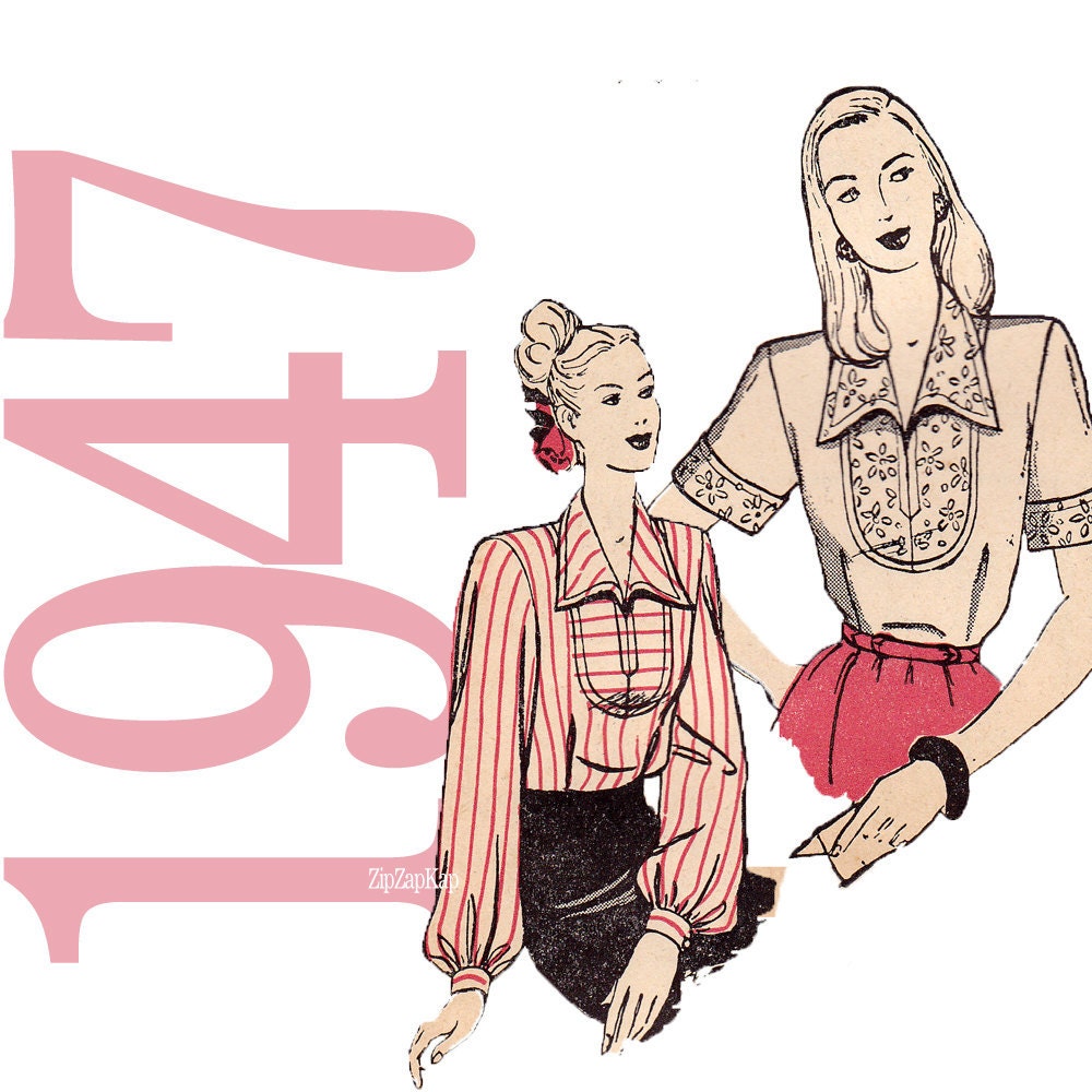 1940s Vintage Sewing Pattern - 40s Blouse Pattern - B34 Vintage Blouse Pattern - Butterick 4146 - Round Yoke Blouse Pattern