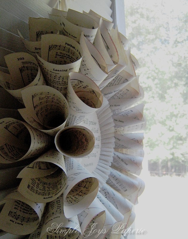 Psalm Vintage Hymnal Book Page Wreath - shabby chic cottage decor - MTO