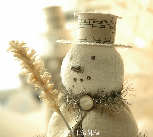SALE - Christmas Winter Holiday Decor - Art Doll - JACK, Sidekick to Frost, Old Fashioned Snowman with Top Hat and Faux Feather Tree Twig - SimpleJoysPaperie