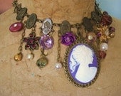 Purple Cameo Necklace vintage Costume Jewelry collage, Lavender Lady, FREE SHIPPING by Maddie Lisee