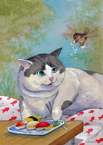 Sushi Cat Picnic Surprise Art Print