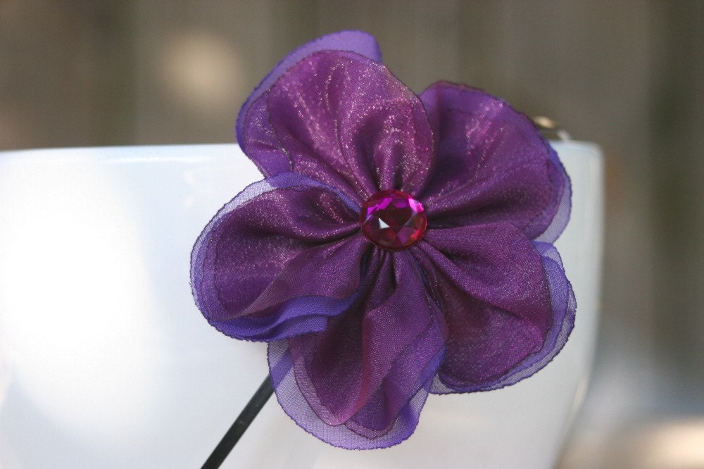 Grape Organza and Purple Chiffon Flower Headband
