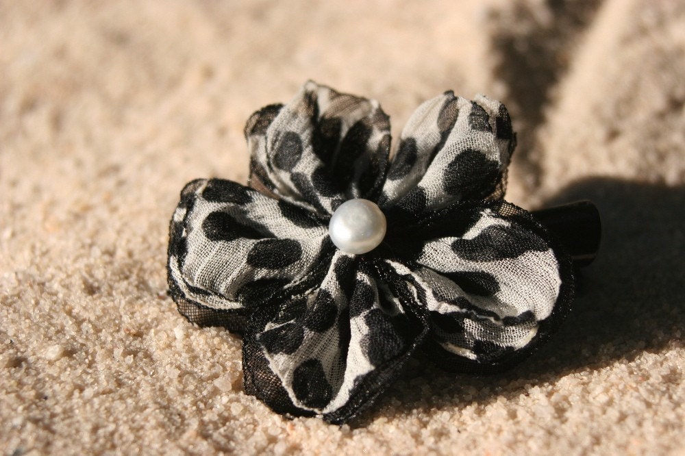 Black Spots Chiffon Flower Hair Clip