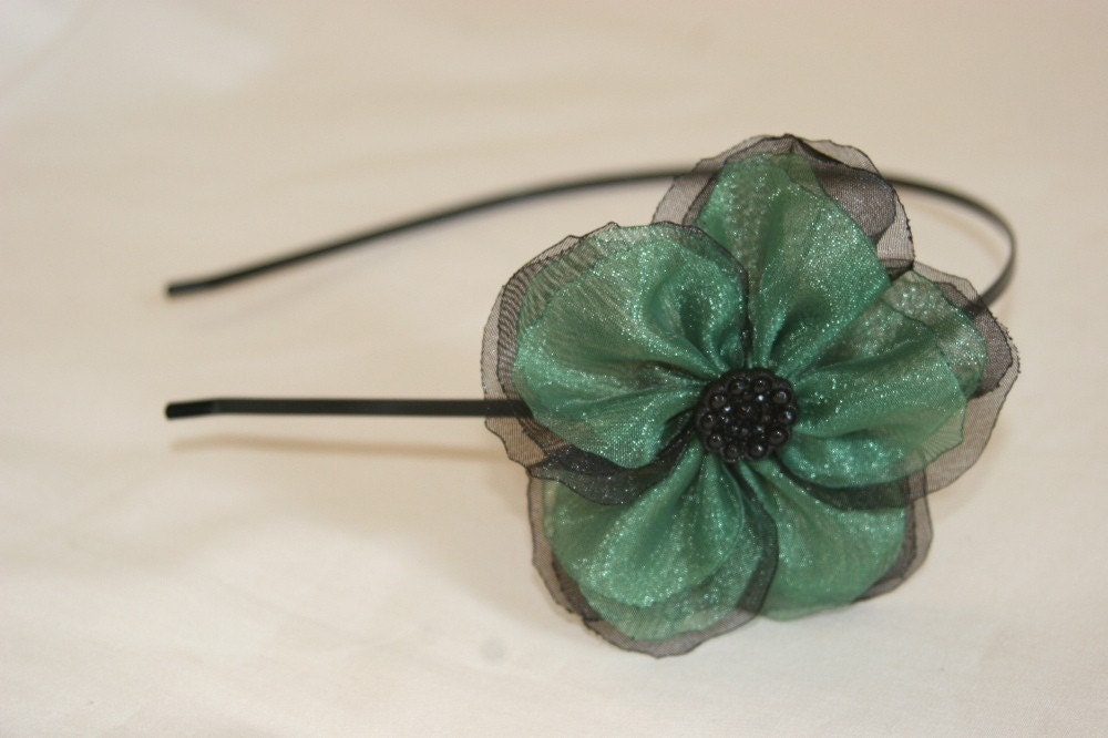 Green and Black Organza Flower Headband