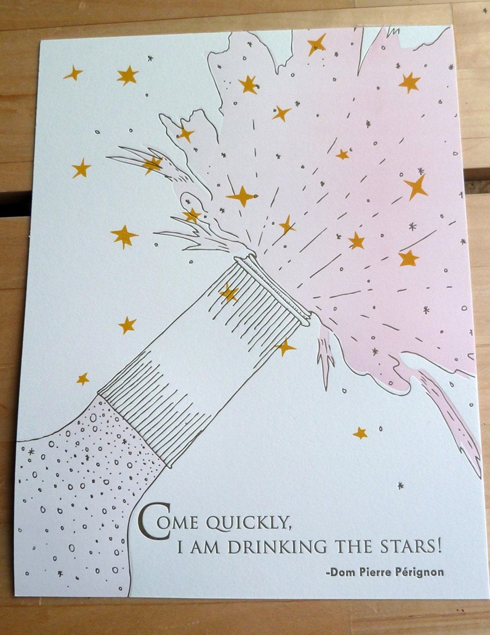 Silkscreen & Letterpress Champagne Kitchen Print- Dom Perignon Foodie Quote Art