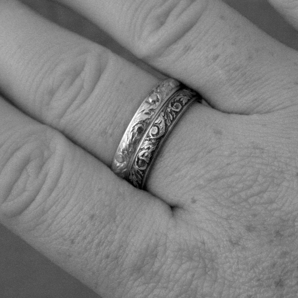 Going Barouque Wedding Band--Sterling Silver Patterned Wire Stacking Ring
