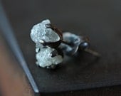 Rough Diamond Stud Earrings- oxidized sterling silver, bridal jewelry, prong setting, natural diamond, diamond studs, raw diamond