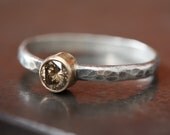 Chocolate Diamond Stacking RIng- engagement ring- wedding ring- gold- silver- bezel- hammered- mixed metal- simple